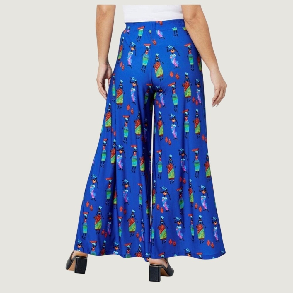 Antthony Blue Afrocentric Tribal Print Wide Leg Palazzo Pants NWT Size Large